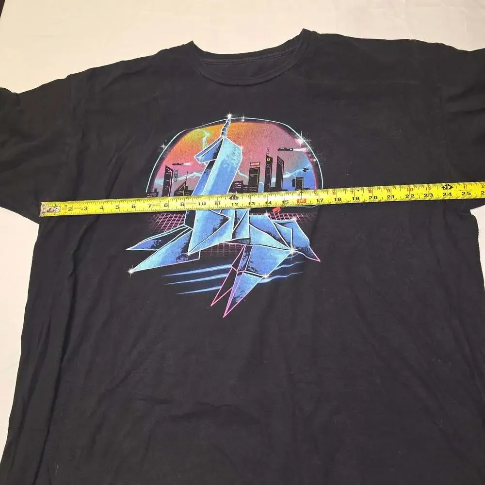 Pixel Empire The Silver Origami Cyberpunk Synthwave Graphic T-Shirt Black